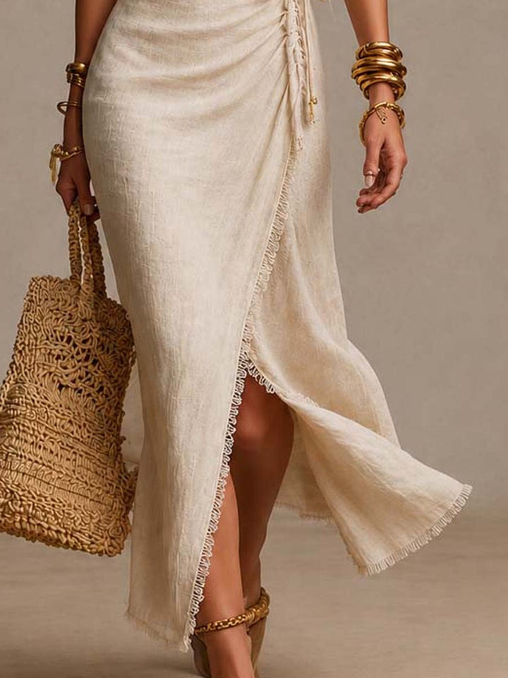 Tatiana | Abito Midi con Scollo Incrociato e Pizzo