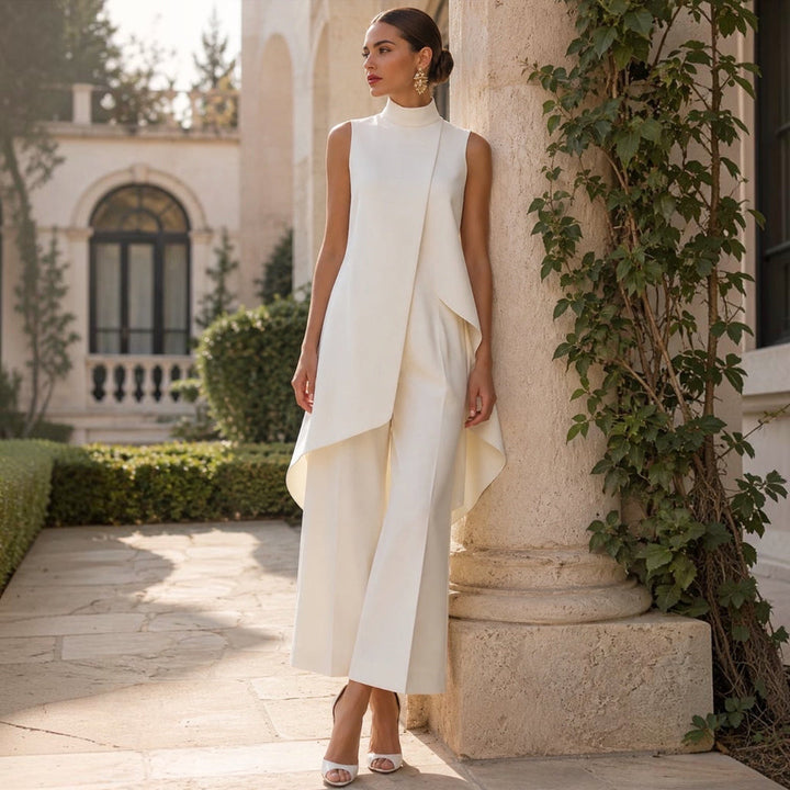 Alessia | Tuta Elegante con Top Drappeggiato a Collo Alto