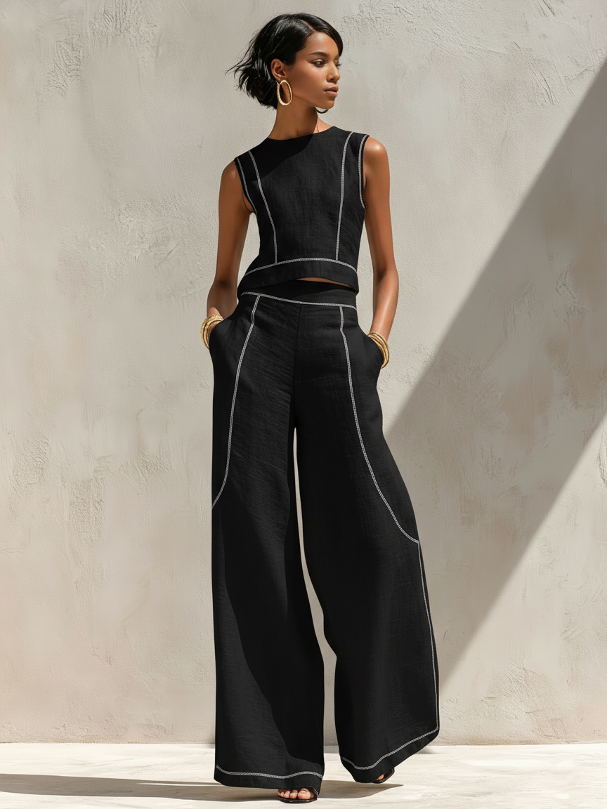 Alice | Completo con Pantaloni Elegante e Cuciture a Contrasto