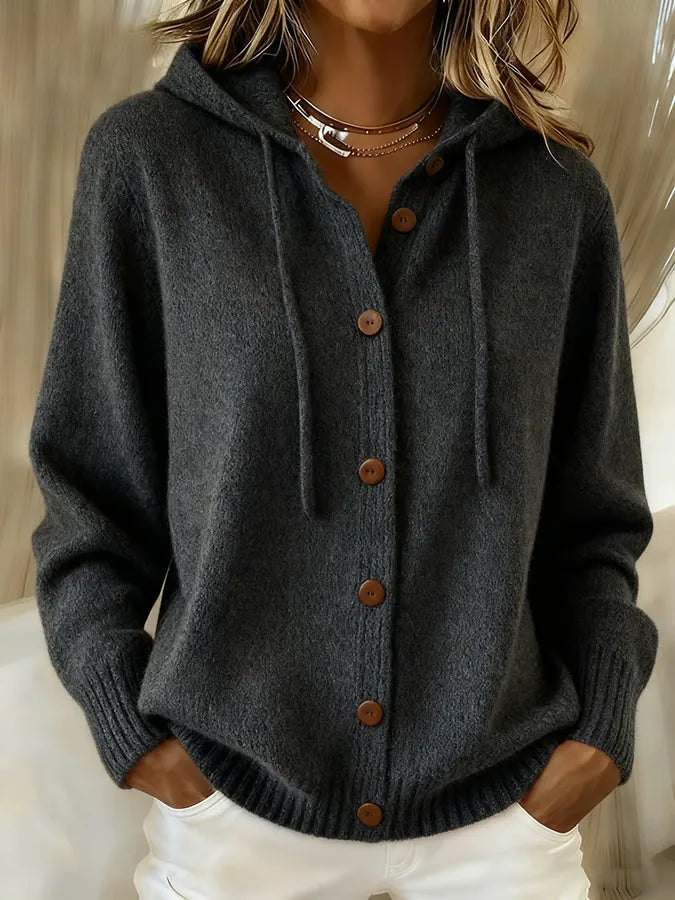 Ortensina | Cardigan in Maglia con Cappuccio e Bottoni