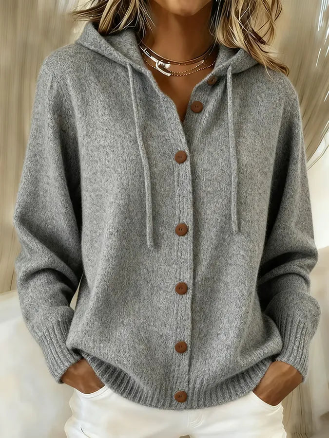 Ortensina | Cardigan in Maglia con Cappuccio e Bottoni