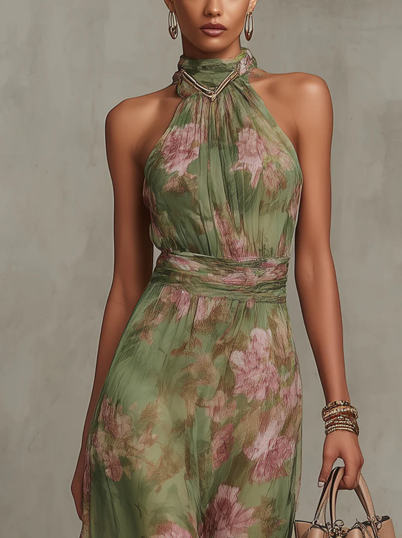 Stella | Abito Lungo con Scollo all'Americana, Floreale ed Elegante
