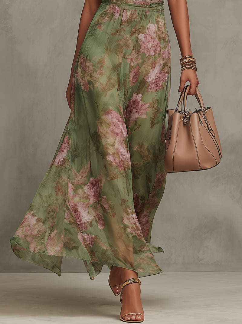 Stella | Abito Lungo con Scollo all'Americana, Floreale ed Elegante