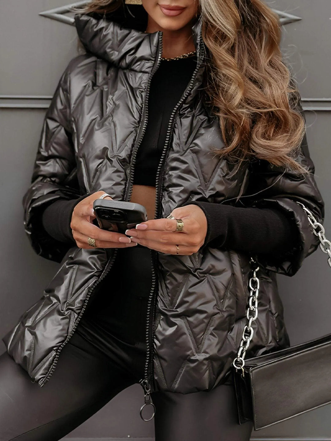 Loredana | Giacca con Cappuccio e Patchwork a Rombi